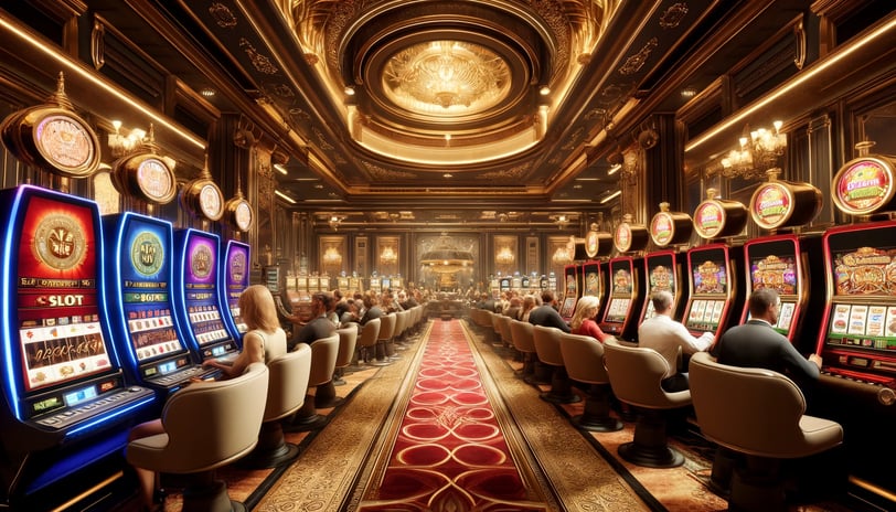 Luxurious casino interior with players at slot machines