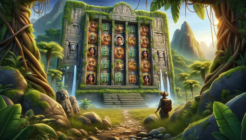 Slot game Gonzo's Quest with Gonzo in South American jungles and ancient temples.
