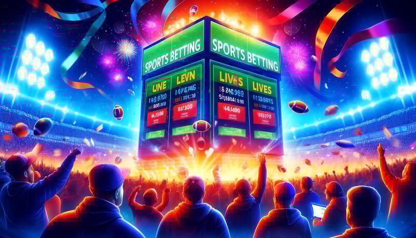 Depicting a vibrant sports betting scene during a major event like the Super Bowl