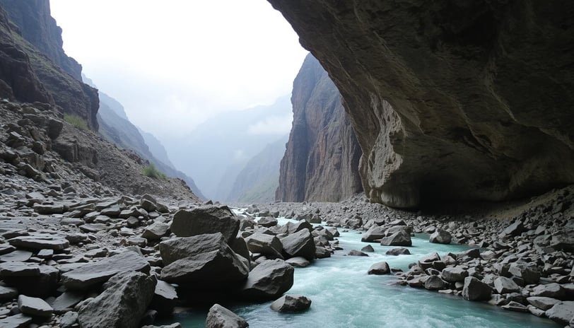 a river running through a canyon with rocks and water