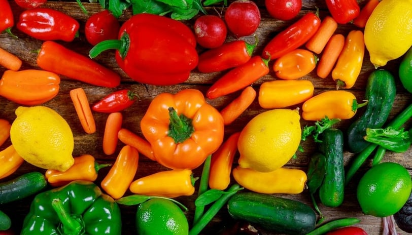 a variety of vegetables and fruits are shown in this picture