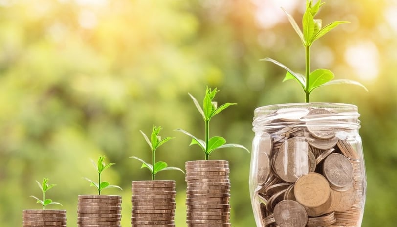 a jar of coins and a plant growing out of a jar. saving on plant based diet