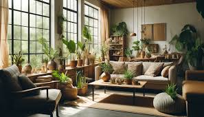 Intimate living room corner with wall art, green plants, and layered textiles for a cozy feel.