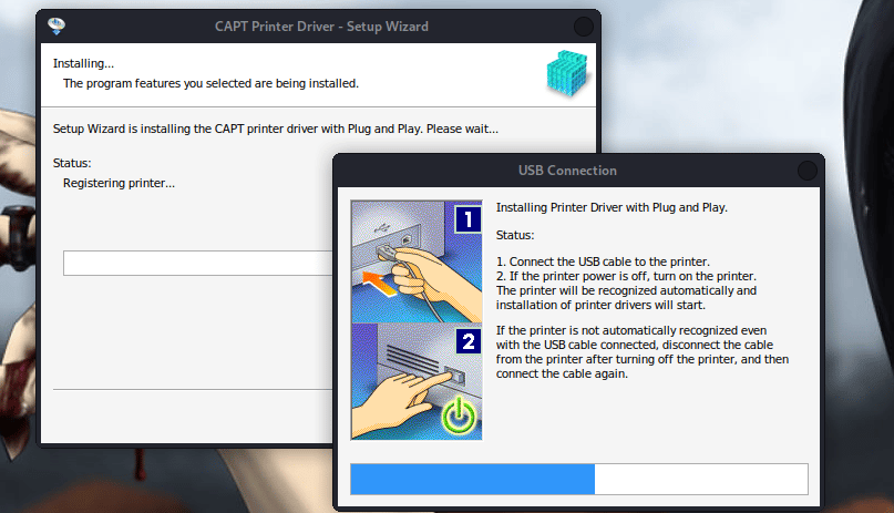 USB cable securely connected to a printer and laptop for troubleshooting offline issues.