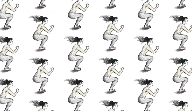 Illustration drawing of young woman doing intense exercise movements