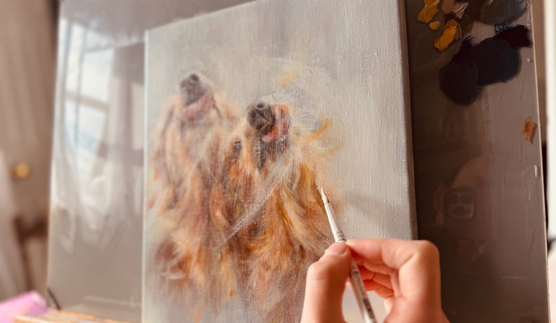 Adding some final details to the painting after the retouch varnish has dried