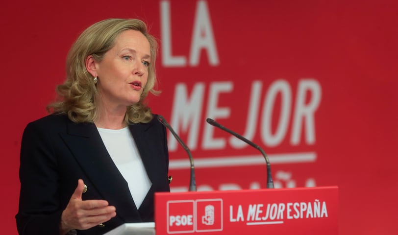 Nadia Calviño, during her appearance at the PSOE headquarters in Ferraz. by Fernando AlvaradoEFE