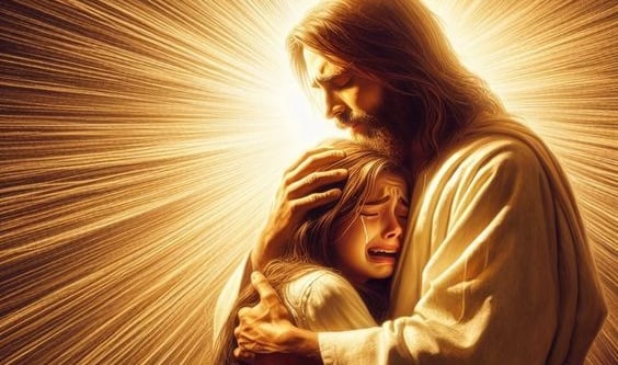 Jesus soothing a girl's sadness