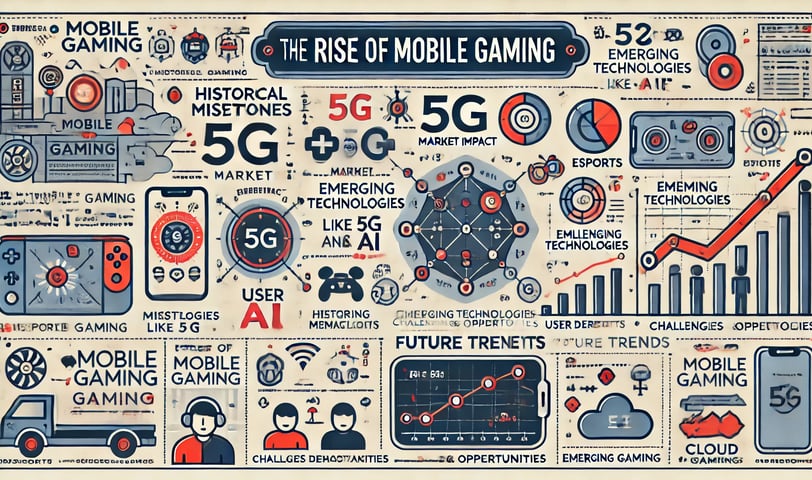 principais tópicos sobre a ascensão do mobile gaming, incluindo tecnologias, demografia e tendências
