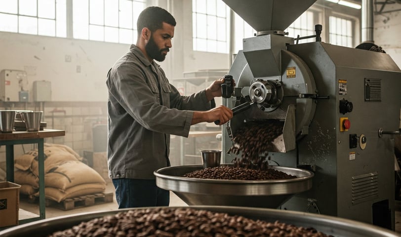 a man is making coffee beans in a coffee machine