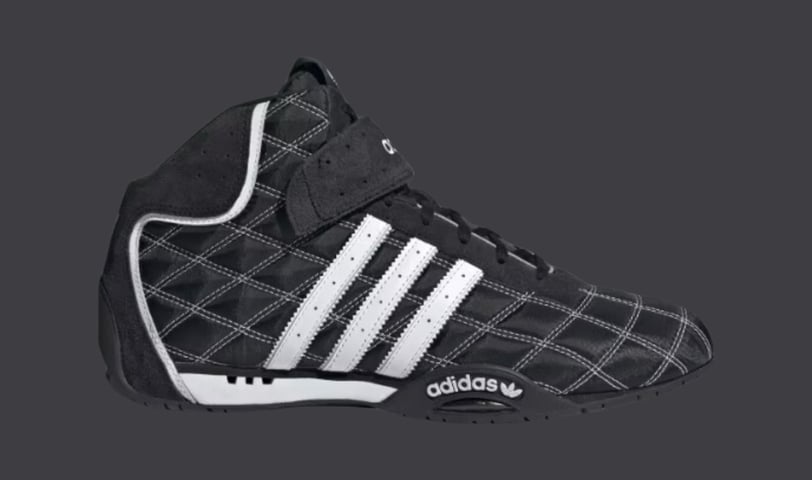 a pair of shoes with a black and white checkered pattern, Adidas Adi Racer Hi.