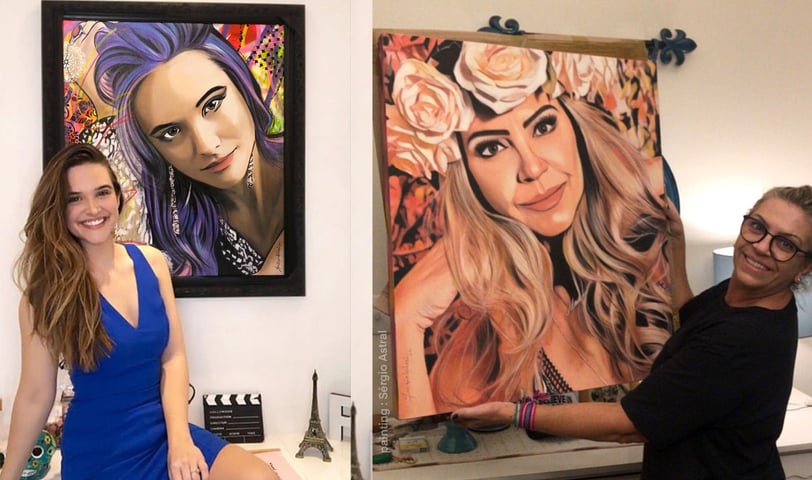 "Pintura em estilo POP-ART com cores vibrantes e traços distintos."