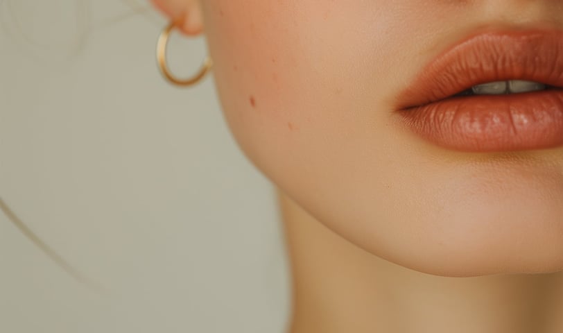 a woman with a black top and gold hoop earrings