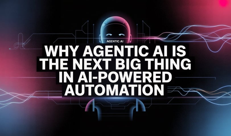 . "Futuristic blog thumbnail with bold white text 'Why Agentic AI Is the Next Big Thing in AI-Powered Automation' on a gradie