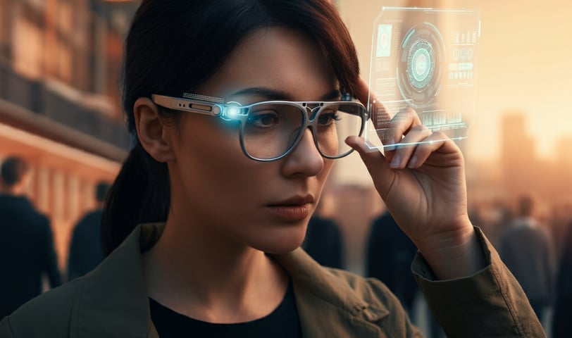 Woman wearing futuristic AI Glasses