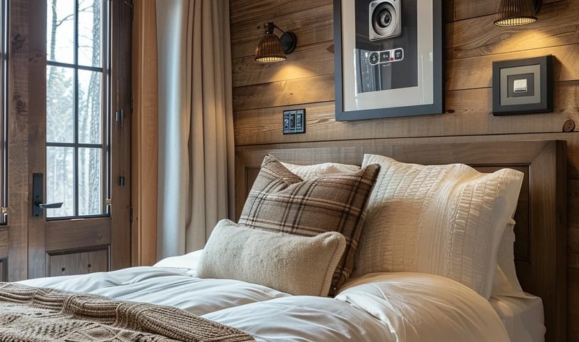 Cozy bedroom with plush throw and warm lighting, by Regal Touch Home.