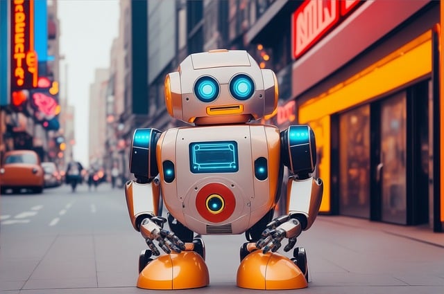 a robot - like robot toy sitting on a sidewalk