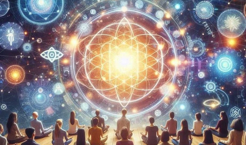 A group of people meditating, focused on quantum energy for manifestation techniques.