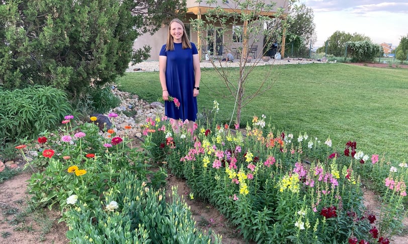 Jessica Otterstrom in her cut flower garden at her home in New Mexico