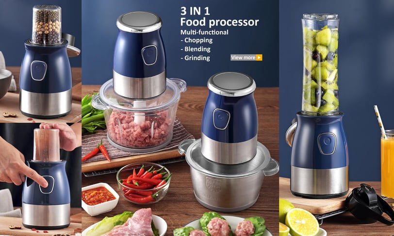 Prepare food by using food processor for chopping, blending, grinding