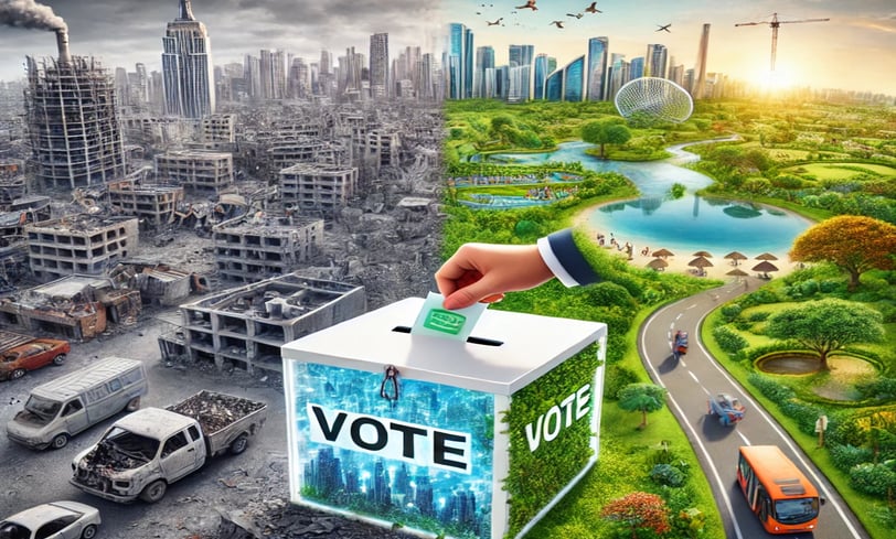 interpretação AI para dois caminhos - o voto egoísta ou o voto consciente