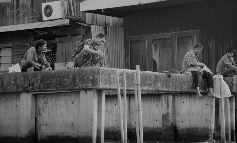 "Canal Fishing with Friends" B&W Bangkok, Thailand Nikon D5100 105mm ISO-1600 f/5.3 1/200sec