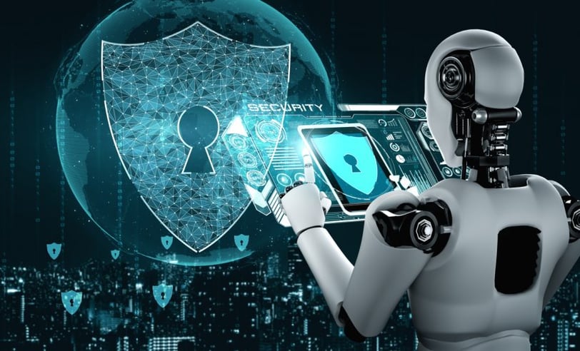 a robot with a shield shield on it
