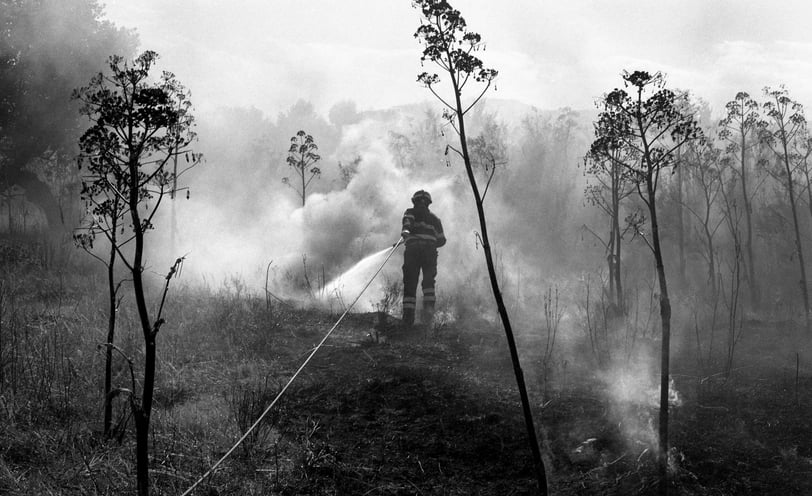 fireman in black and white