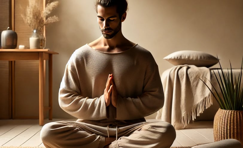 Scene of meditation with a minimalist and tranquil environment.