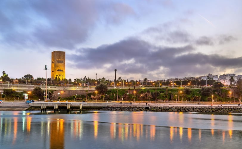 morocco rabat a city skyline with a clock tower in the background