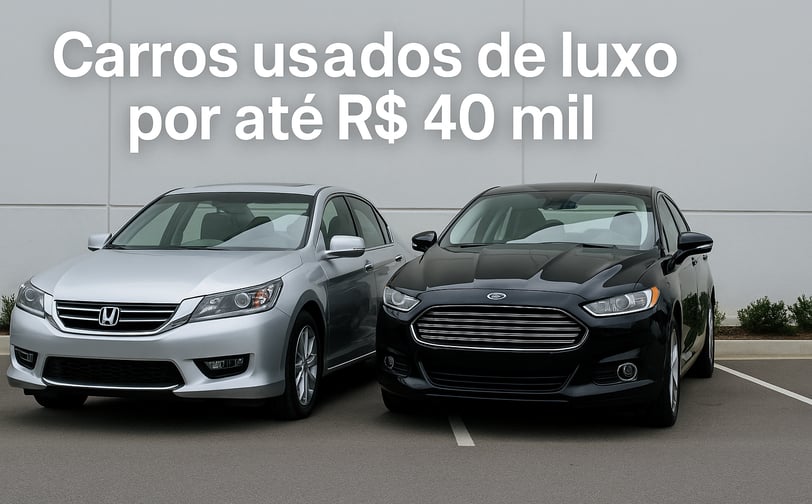 Honda Civic prata e Ford Fusion preto estacionados lado a lado em pátio limpo, com visual de carros