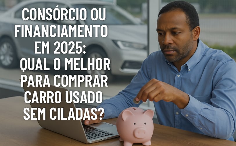 Homem analisando finanças em frente a um laptop, com cofre em formato de porquinho sobre a mesa, rep