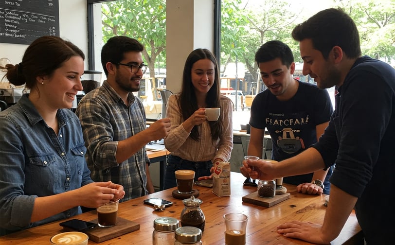 a group of people sitting at a table with drinks