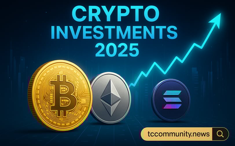 Illustration showing Bitcoin, Ethereum, and other cryptocurrencies rising in 2025 with futuristic background, symbolizing new