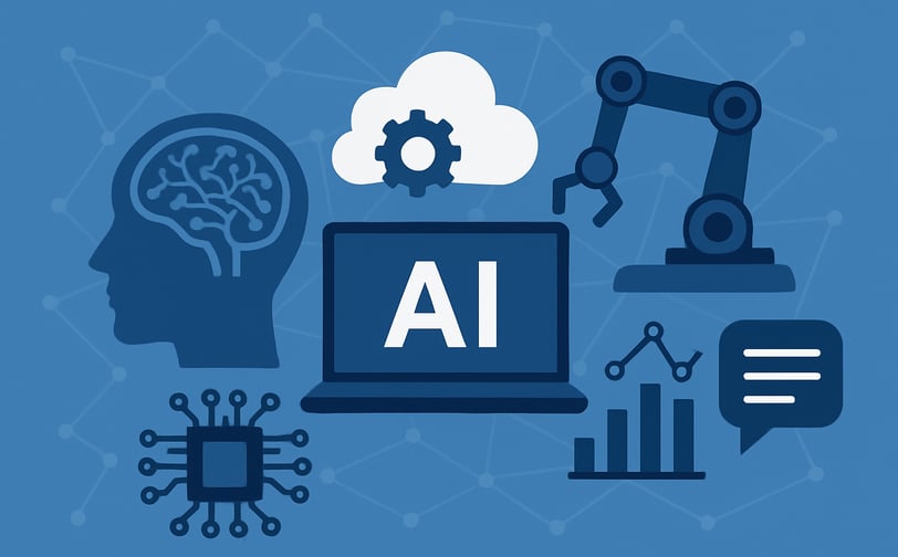 Ilustração digital em estilo flat representando o conceito de Inteligência Artificial. Mostra uma ca