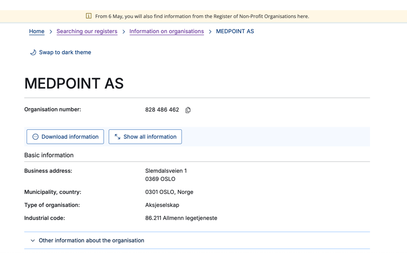Medpoint AS,Statsforvalteren i oslo,Christer T. Larsen, Majorstuen,Frogner,Ullern,Oslo kommune,Slemdalsveien 1, 0369