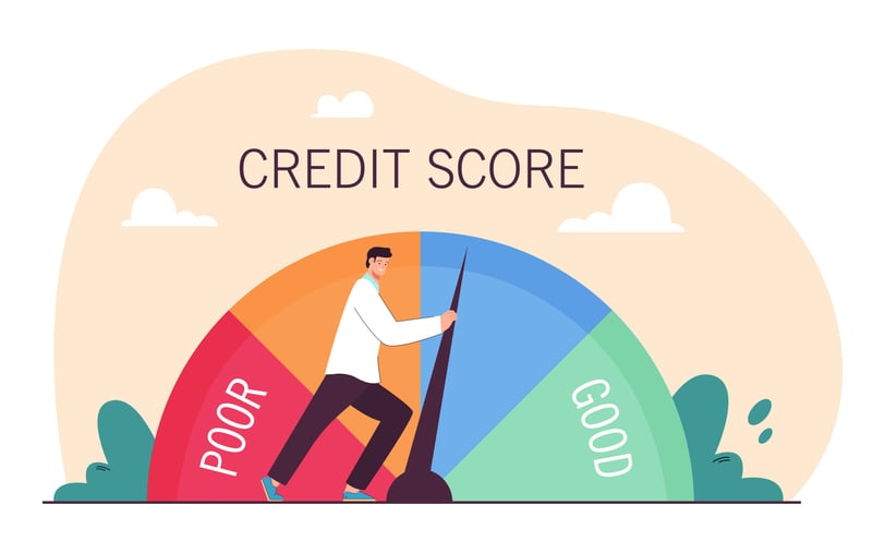 credit score scale with man illustration