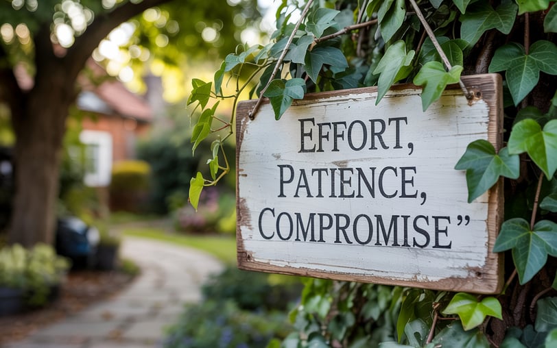 a sign that says "effort, patience, compromise"