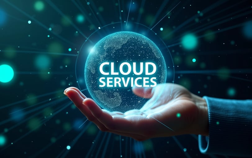 a person holding a cloud computing device with the words cloud services