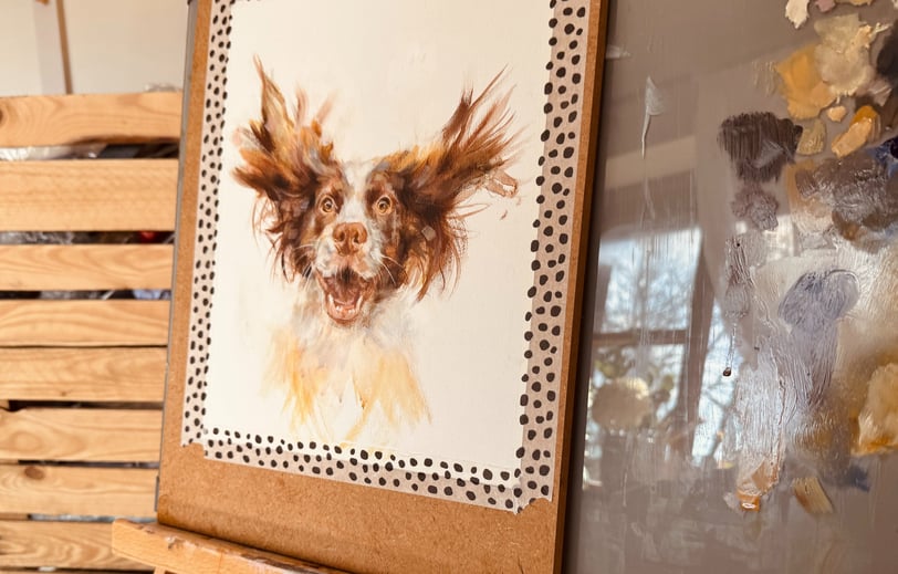 A painting of a springer spaniel on canvas paper