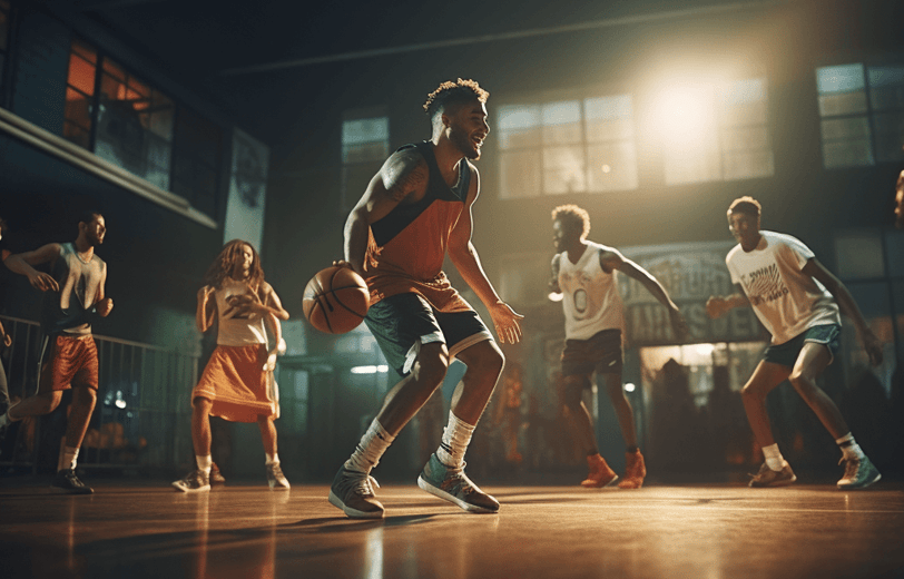 Group of men playing basketball