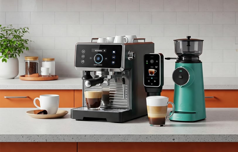 a coffee maker with a coffee maker and a cup of coffee