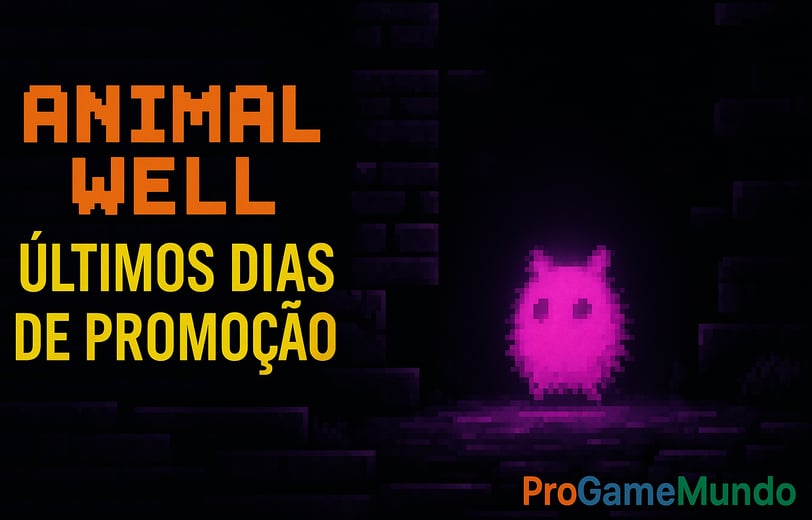 Animal Well com criatura rosa pixelada brilhando na escuridão.