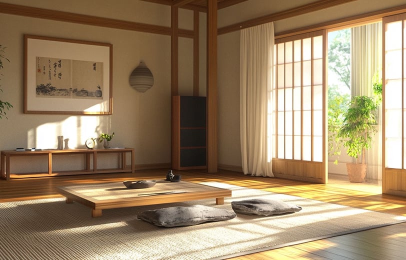 Neutral living room japanese shoji screen