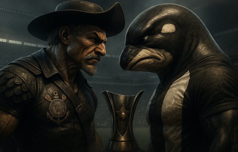 Mascotes do Corinthians e Santos se encaram em frente à Neo Química Arena sob névoa