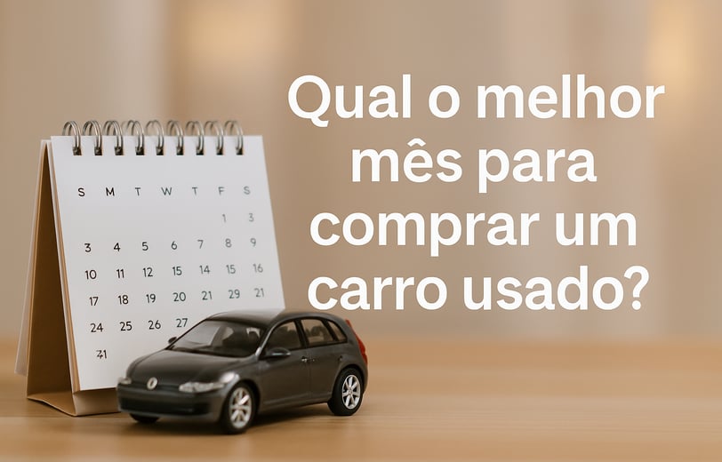 Calendário de mesa ao lado de um carro popular em miniatura, sobre uma superfície de madeira com fun