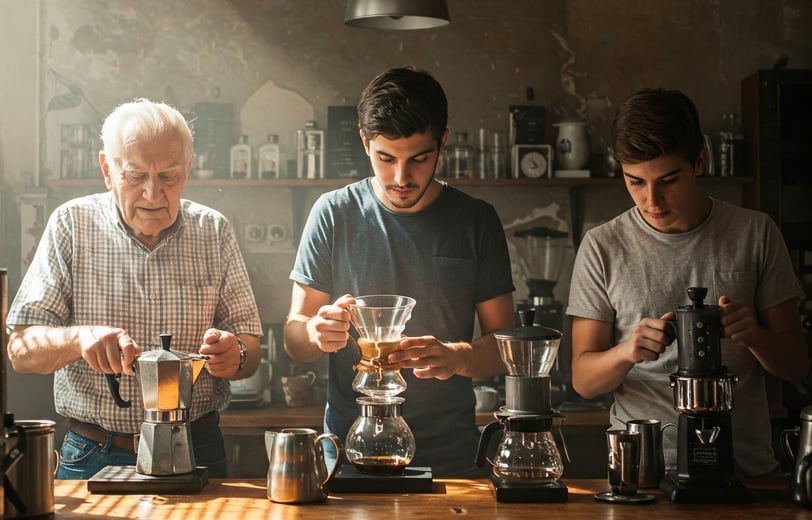 a group of men standing around a table
