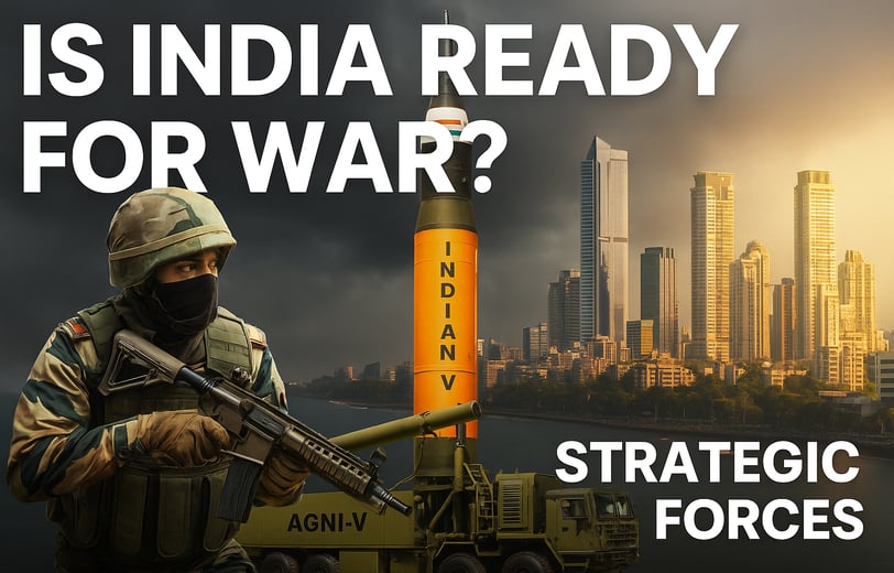 An image representing Indian military and civil readiness for war in 2025, including armed forces, nuclear deterrence, and ci