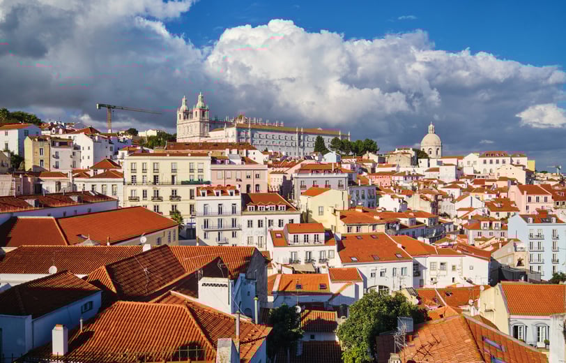 View of Lisbon from Miradouro de Santa Luzia viewpoint. Lisbon, Portugal