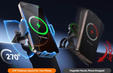 Auckly Qi 15W Car Phone Holder Wireless Charger mounted in car